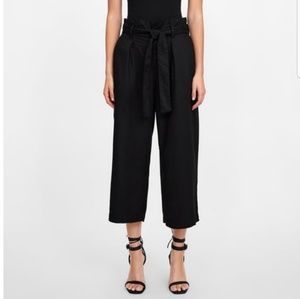 Zara Black Paperbag Wide Leg Stretch Culottes L